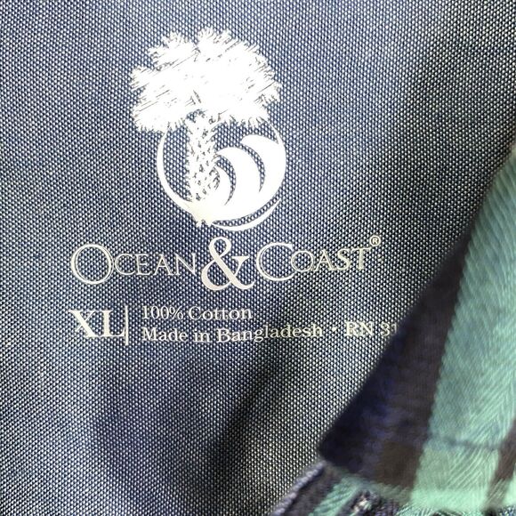 Ocean & Coast Shirts Mens XL Green Blue Plaid Button Up Long Sleeve  Flip Cuffs - Picture 5 of 12